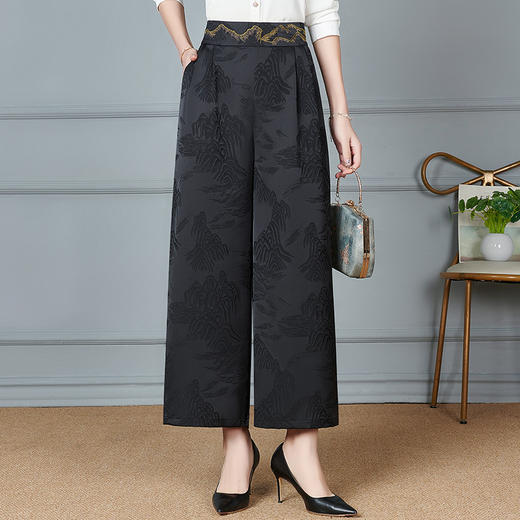 妈妈大码新款提花百搭高腰阔腿裤夏季休闲宽松中老年时尚国风裤子 商品图6