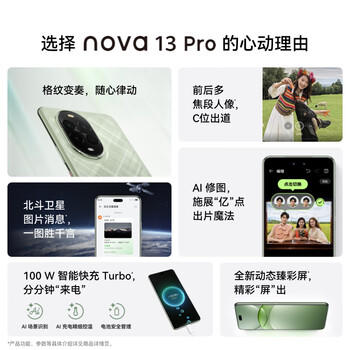 华为 nova 13 Pro 国家补贴500元 256GB 洛登绿 前后多焦段人像 北斗卫星图片消息 鸿蒙智能曲面屏手机 /手机通讯 /手机 /手机 商品图0
