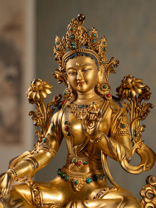 清	铜鎏金嵌宝石度母像 商品图2