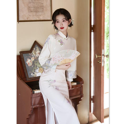 SKY 11505倒大袖国风新中式旗袍改良蕾丝提花旗袍裙 商品图3