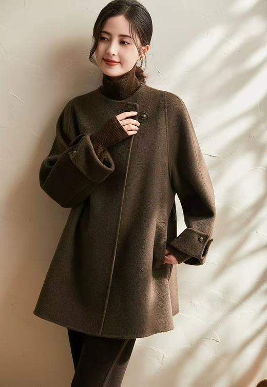 【高端系列】手工定制3086款100%羊毛皮袢一粒扣中款双面尼大衣-喜出 商品图5