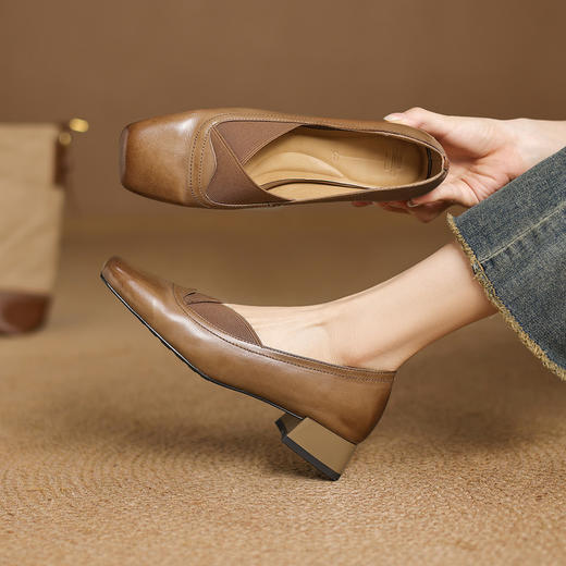 【预售5天】复古文艺范气质软底玛丽珍鞋女韩版时尚真皮浅口通勤方头粗跟单鞋HCYYHD&6301 商品图2