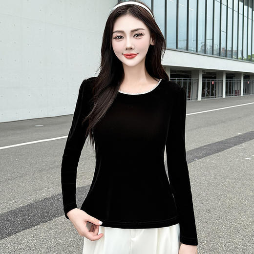 QYM 5913-Y修身圆领t恤打底衫简约纯色小衫 商品图1