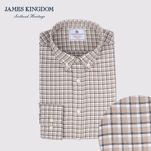 【休闲云染格纹 100%棉】占姆士男士春秋季新款纯棉云染修身格纹衬衫 商品图2