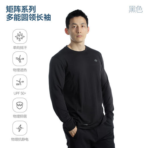 单导2024秋圆领长袖T恤男士速干单向排汗透气遮热抗静电内搭上衣 商品图2
