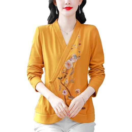 新中式重工刺绣长袖T恤女2025新款民族风女装上衣大码时尚打底衫 商品图4