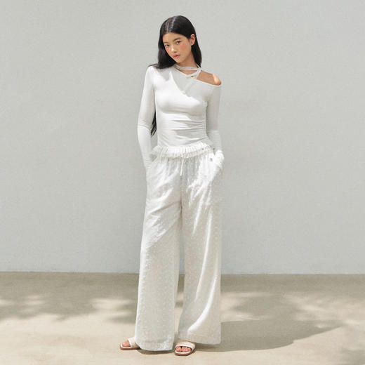 Ariseism 美式复古白色斜肩蕾丝长袖t恤女秋季新款修身上衣 商品图4