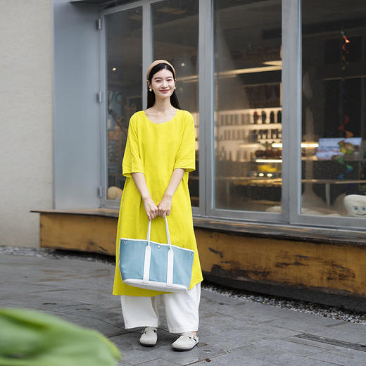 绽放女装552朵/高端加密水果酵素洗亚麻中袖多巴胺连衣裙女度假裙 商品图0