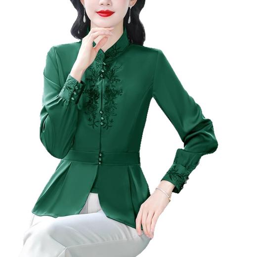 新中式缎面立领长袖衬衫女2025秋季新款高端刺绣衬衣减龄收腰上衣 商品图4