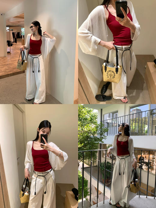 【GZ】无忧购蝙蝠袖天丝防晒开衫+纯色吊带背心+宽松慵懒松弛感休闲裤套装(配腰绳) 8206（截单后3-5天发货) 商品图1