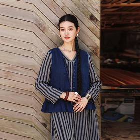绽放旅行女装487朵/人字纹双色色织亚麻休闲无袖马甲外搭上衣叠穿