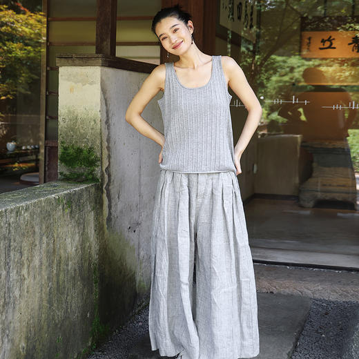绽放女装526朵/秋季精纺羊毛大圆领竖抽条提花毛织无袖背心女内搭 商品图1