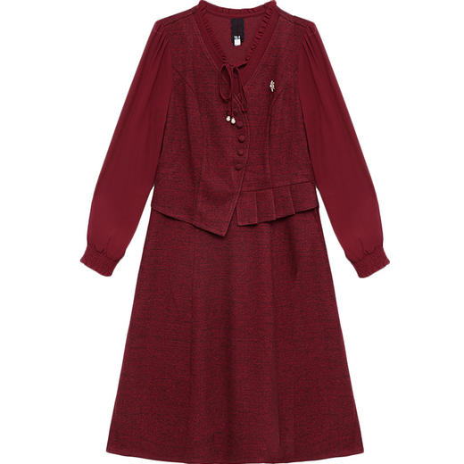 QYM 54A2503-Y假两件马甲连衣裙长袖高腰裙时尚木耳中长裙 商品图4