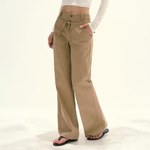 Ariseism 美式复古卡其色裤子阔腿裤女秋季新款休闲长裤子 商品图2