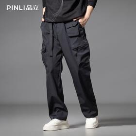 PINLI品立2025秋季新款男士系皮带宽松直筒工装裤多口袋休闲长裤GD253117026