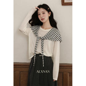 鹿向南「咖啡轻休」米白色长袖针织衫女秋新款小众宽松慵懒感上衣