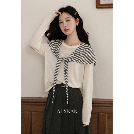 鹿向南「咖啡轻休」米白色长袖针织衫女秋新款小众宽松慵懒感上衣 商品图0