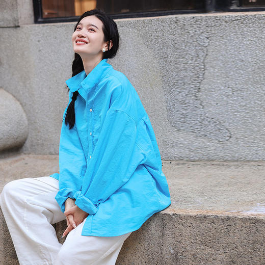 绽放女装521朵/天丝棉帅气大廓型文艺百搭落肩长袖衬衫女上衣外套 商品图0