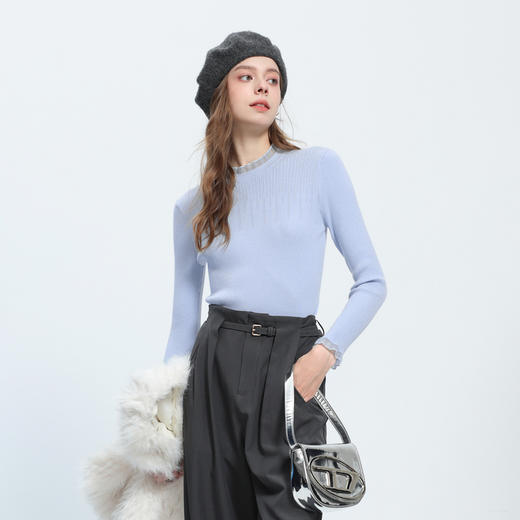 三彩2025冬季新款纯色针织衫玻璃纱拼接毛衫内搭打底衫修身M 商品图3