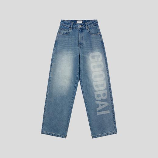 GOODBAI logo同色大印花经典直筒牛仔裤 商品图2