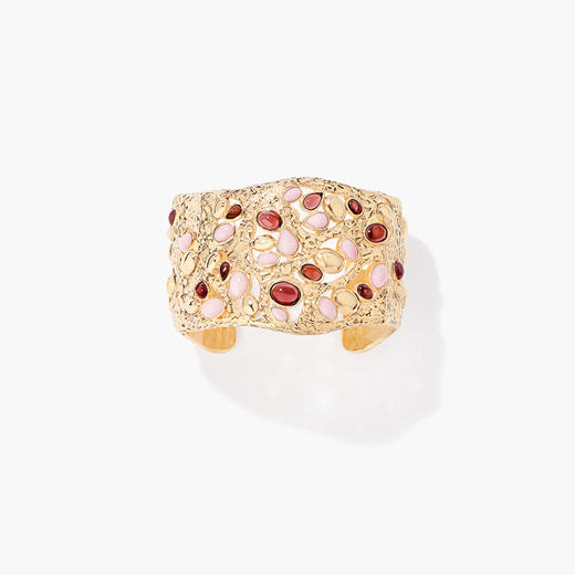 订购8周到｜Aurélie Bidermann-ATALIDE-石榴石 粉红蛋白石 镀金 宽手镯［法国设计师］ 商品图0