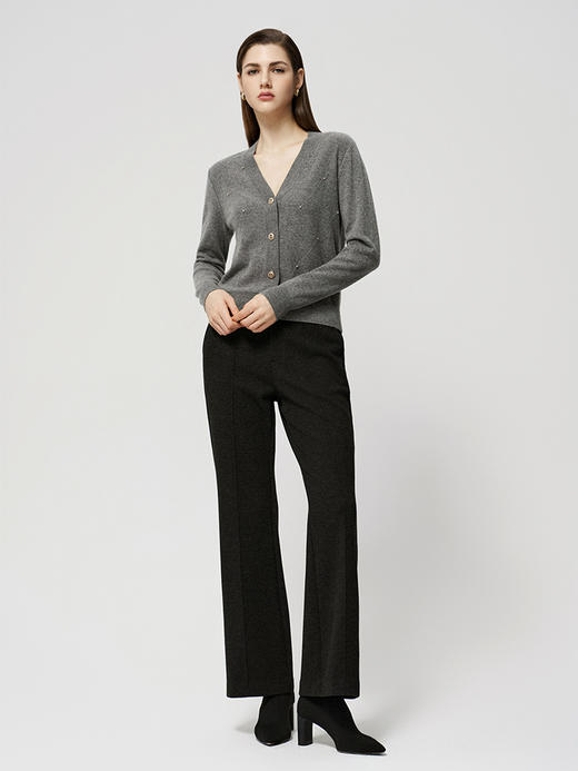 【菱形印花开衫】羊绒世家秋冬新品女士100山羊绒V领针织开衫外套 商品图2