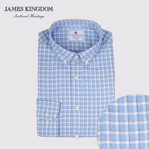 【休闲云染格纹 100%棉】占姆士男士春秋季新款纯棉云染修身格纹衬衫 商品图1