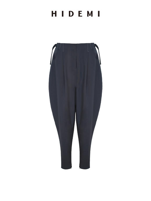 HIDEMI 极简腰带设计款手工拱针锥形宽松萝卜裤 商品图4