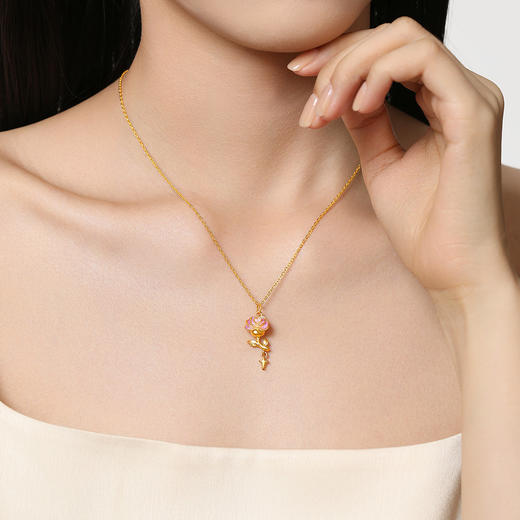 周大生莫奈黄金吊坠女足金玫瑰星辰硬金珐琅（赠银链）七夕礼物送女友 商品图3