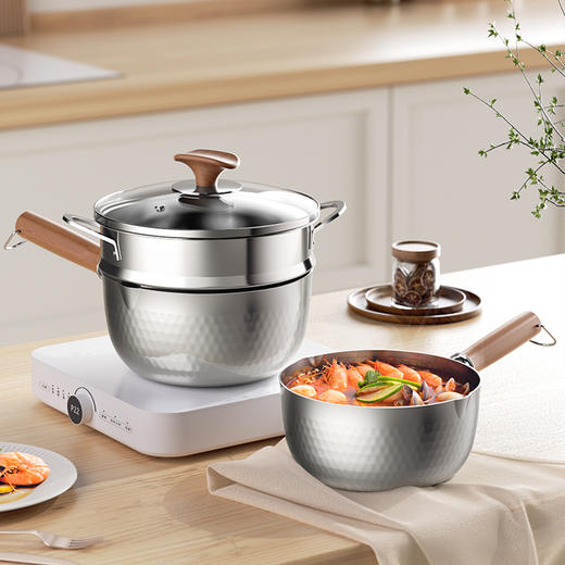 【100积分+129元】康巴赫 316L三层钢雪平锅 18cm（带蒸屉）加厚三层钢 商品图1