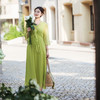 【林栖设计小店】【林栖推荐】（现货）麦穗绣花绿色真丝连衣裙女2025早秋100%桑蚕丝连衣裙N1953320 商品缩略图5