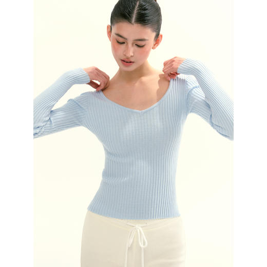 Ariseism 美式复古3色v领坑条纹长袖针织衫女秋季新款修身上衣 商品图0