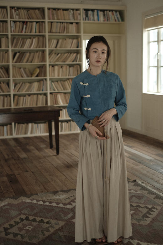 手织古布&植物蓝染 - 中式对襟盘扣小褂 商品图0