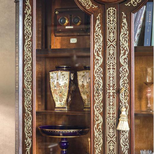 独角鹿西洋古董法国出品卷叶纹及胜利旗帜主题布勒镶嵌装饰南锡世博会奖牌实木玻璃展示柜 商品图4