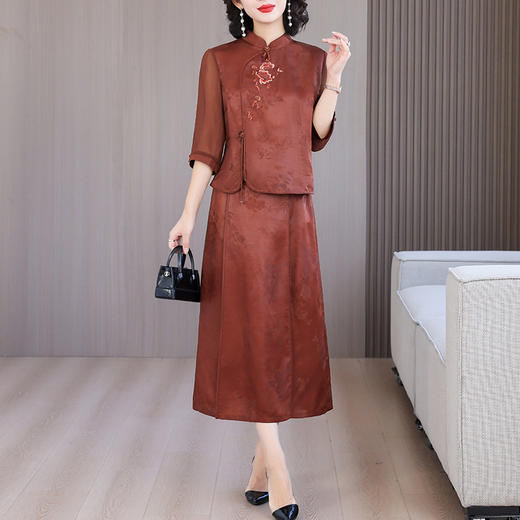 AHM yqwl5612优雅时尚套装复古立领衬衫半身裙两件套 商品图1