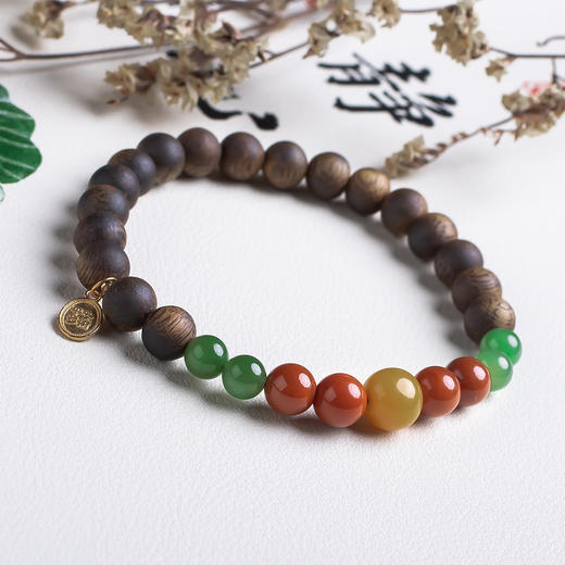 xy0531沉香+蜜蜡南红碧玉手串 商品图1