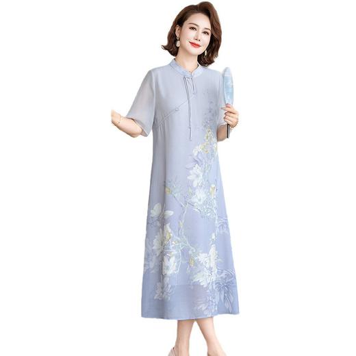 C2953时尚洋气彩绘妈妈夏装新中式国风连衣裙雪纺遮肚显瘦中老年女装潮 商品图4