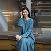绽放旅行女装500朵/色织亚麻圆领拼花边插肩秋季长袖连衣裙女新款 商品缩略图1