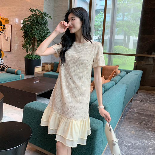 奢姿大码女装2026夏季小香风减龄拼接连衣裙胖妹妹荷叶摆时尚裙子9952870031 商品图2