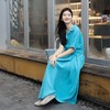 绽放女装553朵/高端汉麻水果酵素洗V领翻领设计感七分袖连衣裙女 商品缩略图0