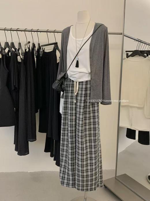 【GZ】无忧购慵懒风灰色单排扣防晒开衫+宽松打底背心+格子休闲套装6993（截单后3-5天发货) 商品图7