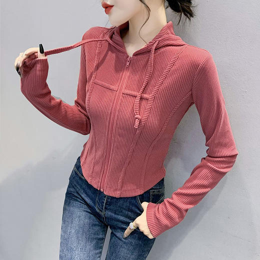 连帽卫衣女春秋薄款2025新款韩版修身显瘦设计感拉链开衫长袖上衣 商品图3