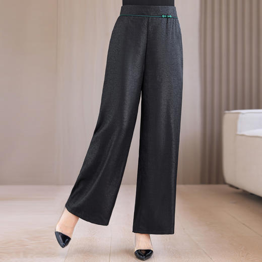 KQL 422H5305休闲裤松紧腰宽松大码高腰垂感阔腿裤 商品图2