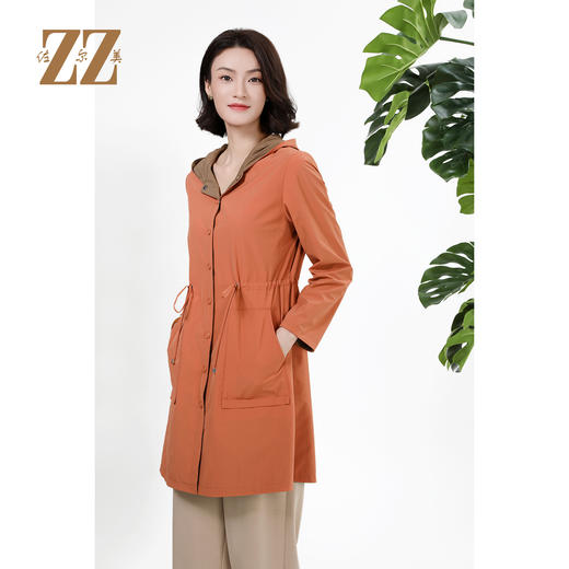 佐尔美复古双面穿抽绳连帽显瘦中长款风衣外套女M43FZ12 商品图3