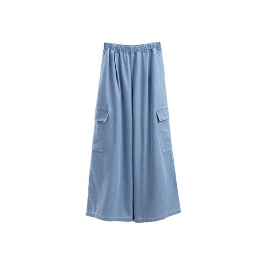 绽放旅行女装504朵/亚麻棉全腰松紧加抽绳口袋百搭阔腿牛仔裤长裤 商品图4