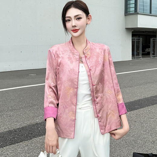 QYM 5905-Y时尚印花外套国风复古中式长袖上衣休闲外套 商品图1