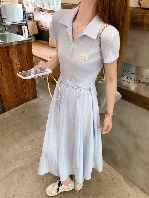 <曾小咸推荐>polo领短袖连衣裙女夏季巨好看显瘦a字收腰连身长裙子 商品图1