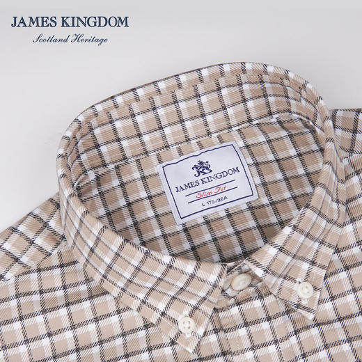 【休闲云染格纹 100%棉】占姆士男士春秋季新款纯棉云染修身格纹衬衫 商品图3