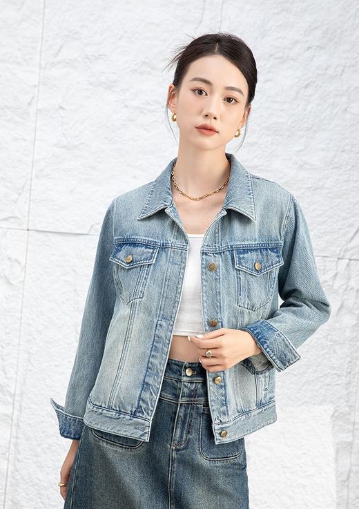 秋新款复古丹宁高克棉宽松显瘦牛仔外套 商品图2