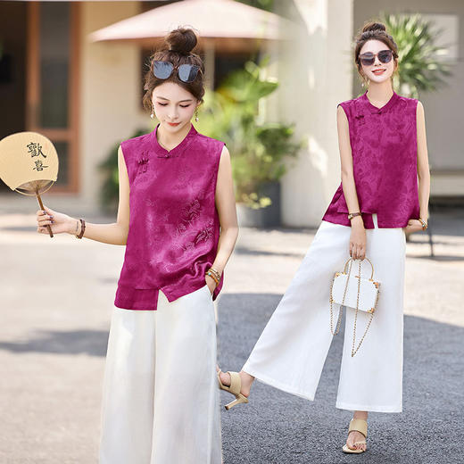 新中式国风时尚洋气，无袖上衣显瘦阔腿裤两件套HR-LYSX2577 商品图3